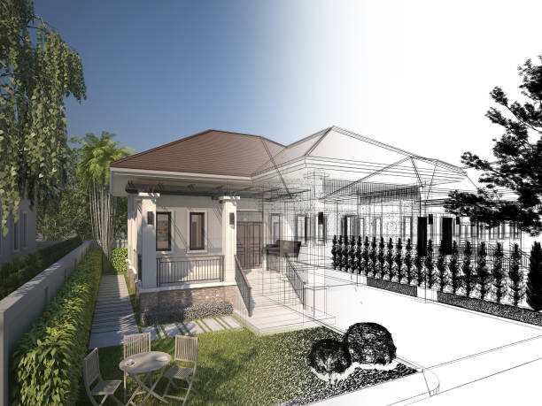 istock sketch design of house ,3d rendering 1344801690