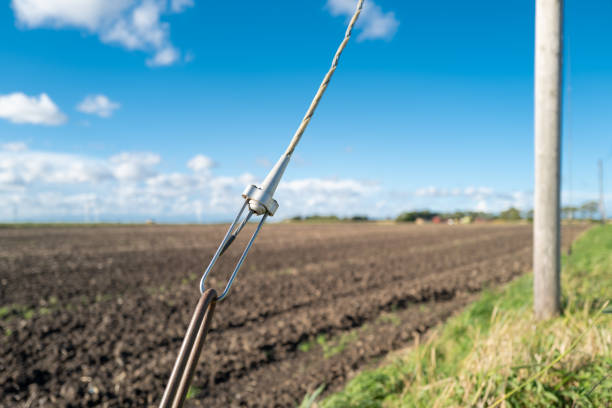 istock Heavy gauge wire used to secure a wooden telegraph pole. 1344801779
