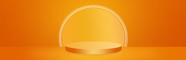 istock Orange pedestal podium on an orange background. Halloween background.Modern design for your product presentation. Copy space for text.Banner.3D-rendering 1344803589