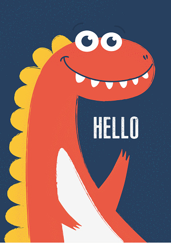 illustration baby dinosaur cute simple funny orange child poster