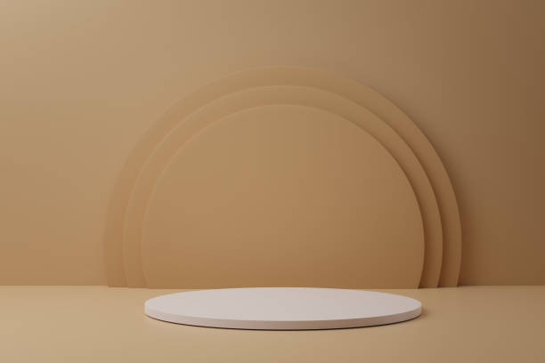 istock 3d rendering of white circle podiums on pastel background. 1344805773