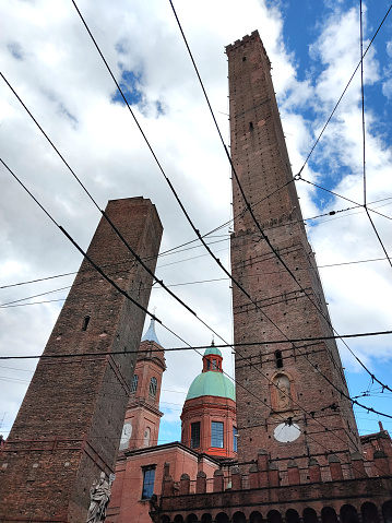 Bologna, Italy - Two Towers (Due Torri), Asinelli and Garisenda, symbols of medieval Bologna towers.