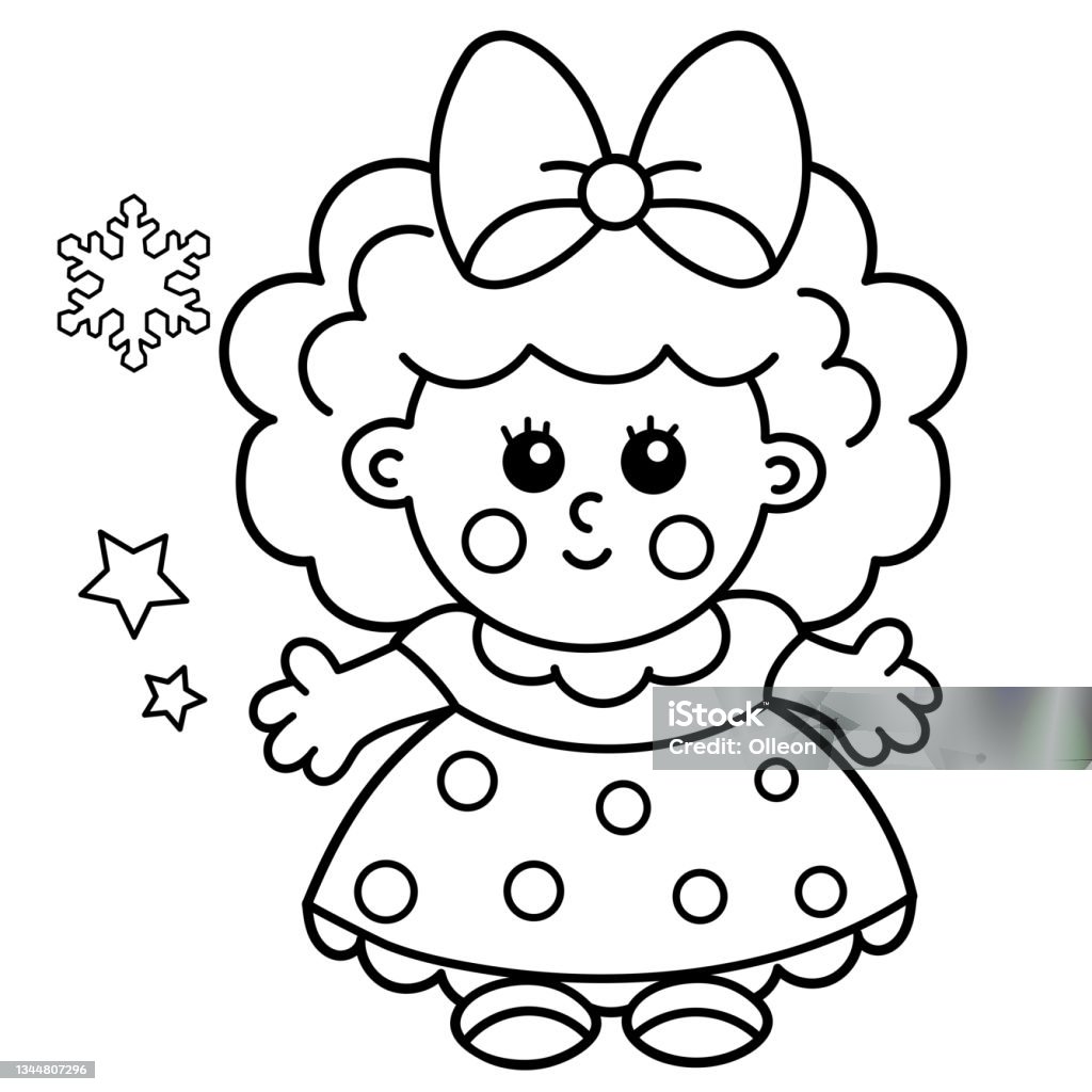 Menina Bonito Desenho Animado Com Boneca Brinquedos Delineados Para Colorir  vetor(es) de stock de ©yadviga 649446728