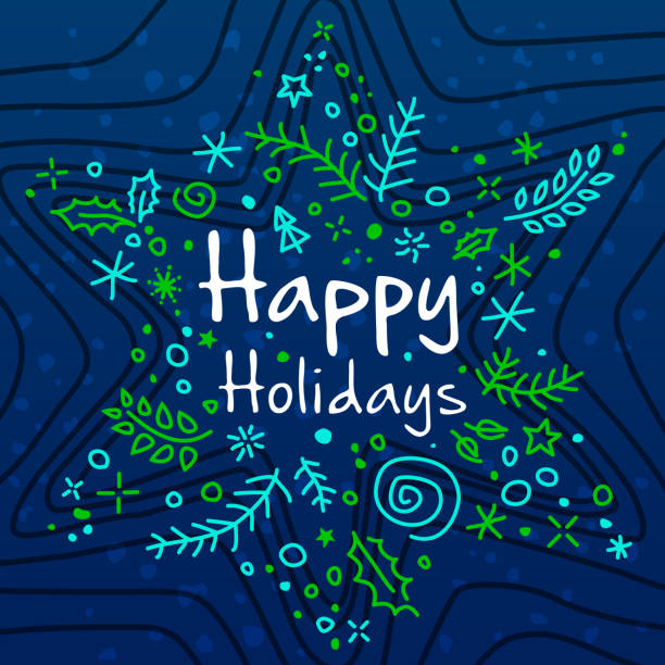 Abstract Christmas Star with doodles greeting card vector art illustration