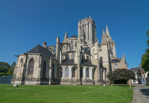 The big church in the french city of Coutance is a great gothic building. From the back side it is a real majestic structure.
