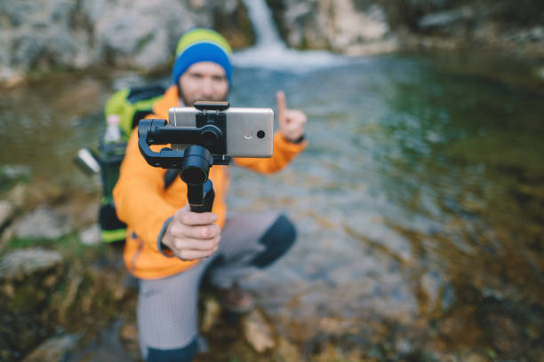 istock Traveller hiking and vlogging 1344808928
