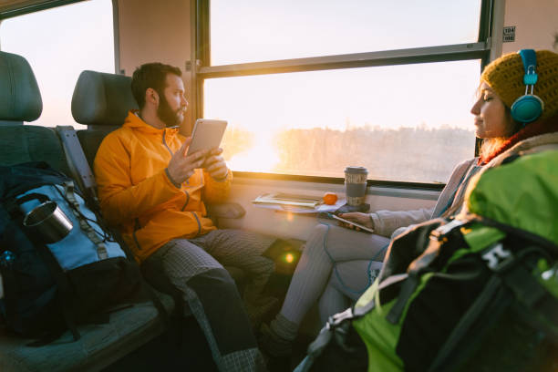 istock Couple traveling with train 1344808949