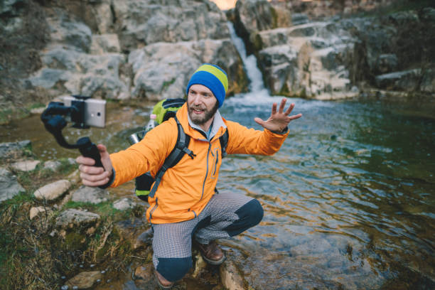 istock Traveller hiking and vlogging 1344809554