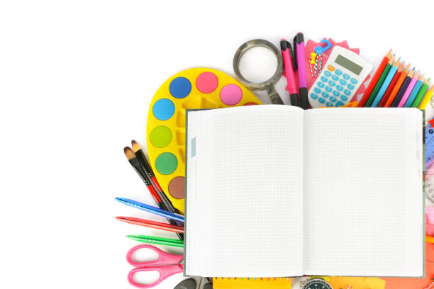 istock Back to school supplies isolated on a white background. There is free space for your text. 1344809645