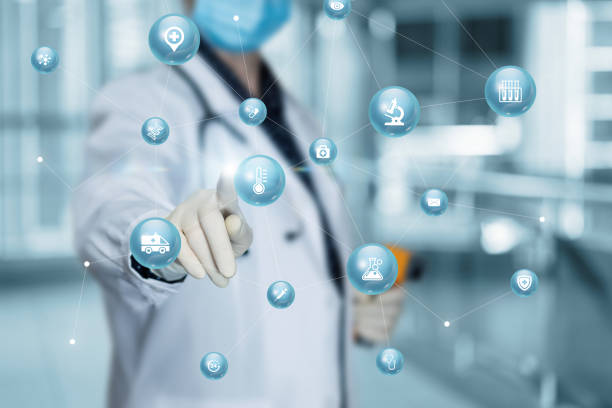 istock Doctor clicks on the temperature measurement icon . 1344810121