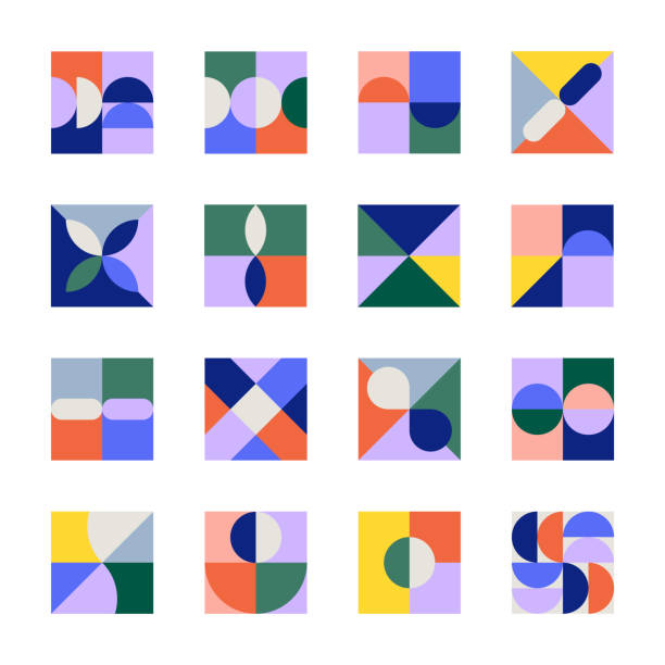 красочные современные геометрические иконки аватаров - геометрические stock illustrations