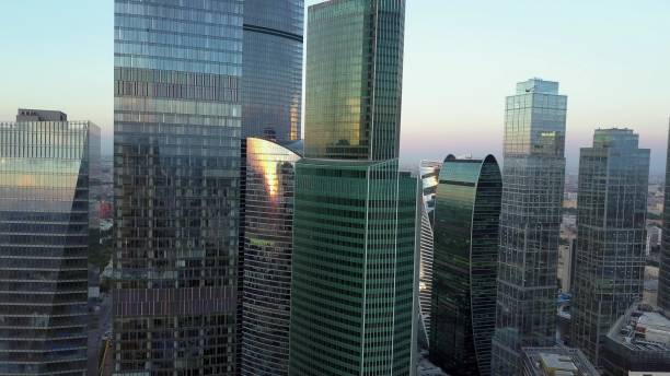 istock Orbiting glass skyscrapers 1344819579