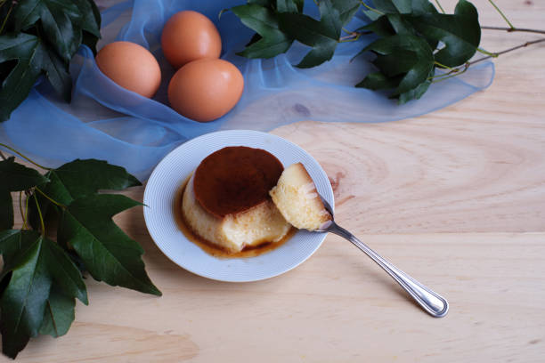 istock Homemade egg custard on wooden table 1344820018