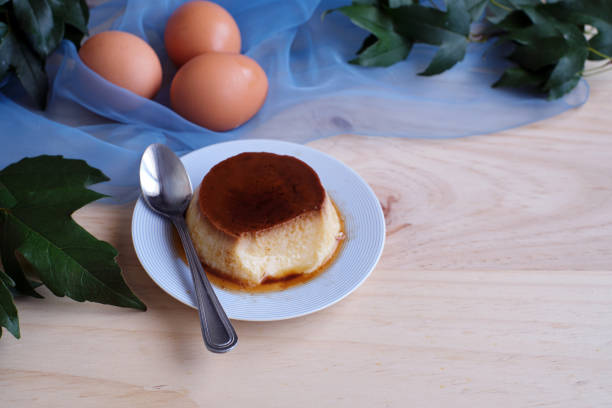 istock Homemade egg custard on wooden table 1344820019