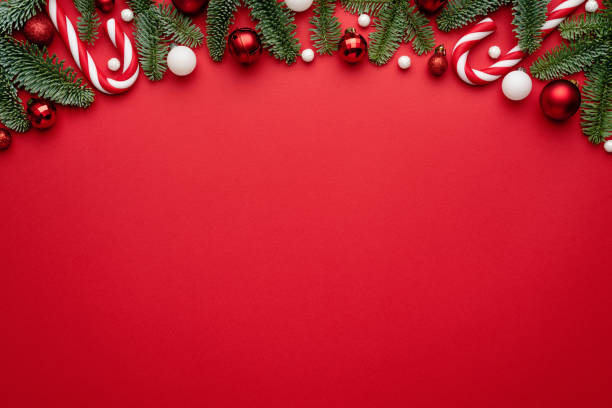 istock Red background with holiday border for Christmas design 1344821537