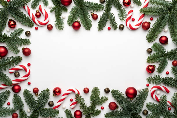 istock White background with holiday frame and Christmas balls, for design 1344821541