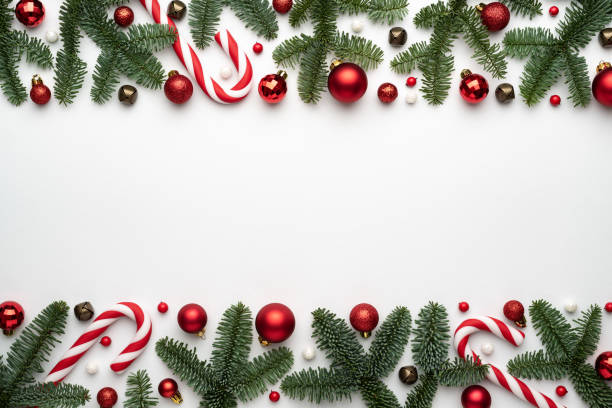 istock Christmas banner with holiday decorating frame on white background 1344821544