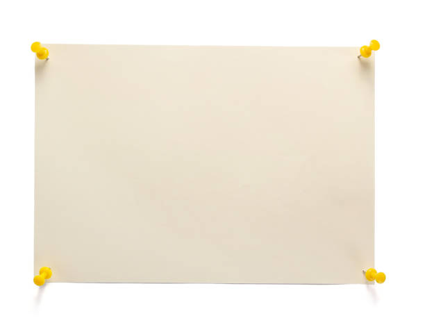 pinned sheet of paper on white background texture pinned sheet of paper isolated at white background texture art name plates stock pictures, royalty-free photos & images