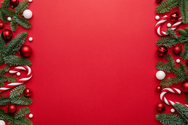 istock Red background with holiday border for Christmas design 1344822701