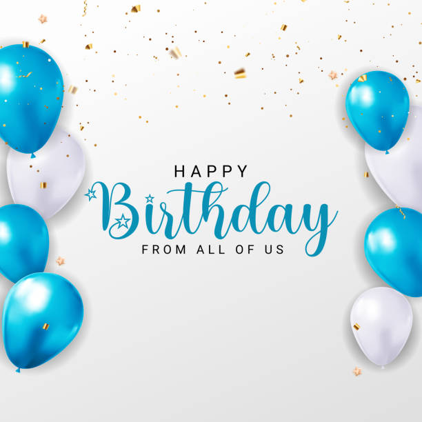 Happy Birthday congratulations banner design with Confetti, Balloons and Glossy Glitter Ribbon for Party Holiday Background. Vector Illustration Happy Birthday congratulations banner design with Confetti, Balloons and Glossy Glitter Ribbon for Party Holiday Background. Vector Illustration EPS10 birthday stock illustrations
