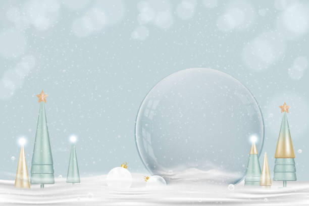 istock Happy New Year 2022 and Merry Christmas background. Xmas Snowball with conical tree on snow,Glass snow globe 3d design. Festive Christmas elements.Holiday poster,greeting card, flyer with copy space 1344827913