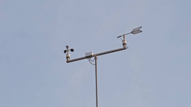 istock Weather Station Anemometer and Wind Direction Indication Arrow Mounted in Long Pole 1344827924