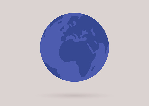 Flat vector Planet Earth illustration, a blue globe isolated on a plain background