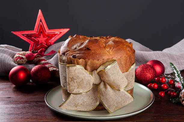 istock Panettone. Typical fruit cake served at Christmas. Copy space 1344831291
