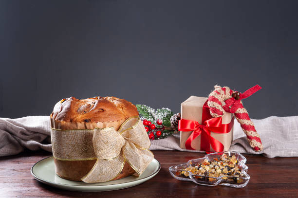 istock Panettone. Typical fruit cake served at Christmas. Copy space 1344831292