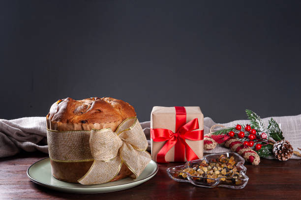 istock Panettone. Typical fruit cake served at Christmas. Copy space 1344831296