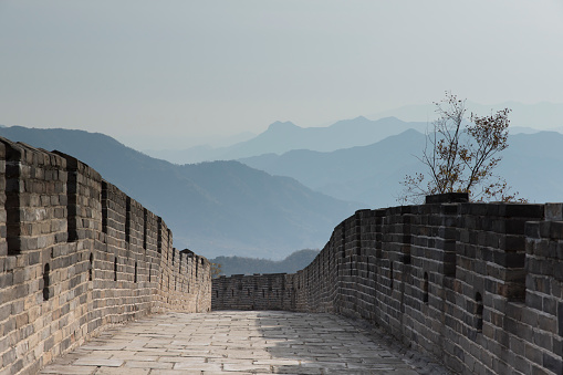 The Great Wall of China. This section of the Great Wall is at Jinshanling, a wild part of the wall with scenic views near Beijing. The Great Wall of China is a UNESCO World Heritage Site.