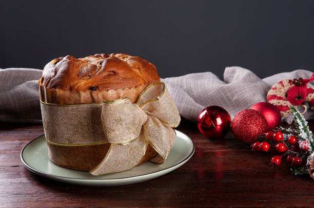 istock Panettone. Typical fruit cake served at Christmas. Copy space 1344831337