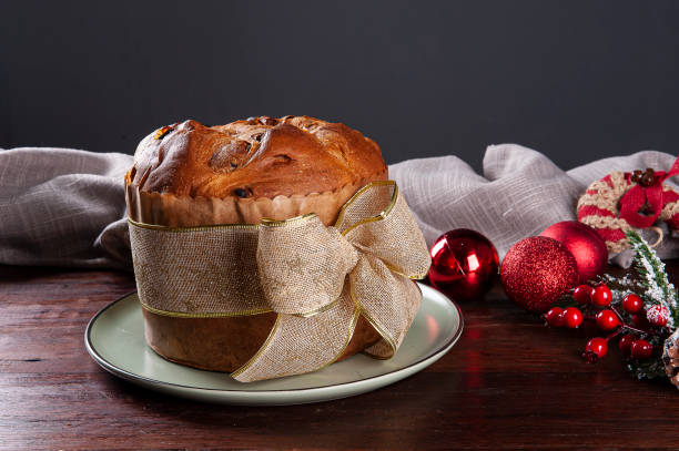 istock Panettone. Typical fruit cake served at Christmas. Copy space 1344831338