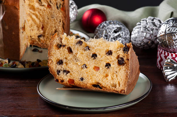istock Panettone. Typical fruit cake served at Christmas. Copy space 1344832140