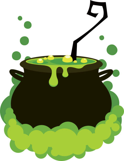 Vector cartoon illustration of a witch cauldron with boiling potion. Illustration on the theme of Halloween. Vector cartoon illustration of a witch cauldron with boiling potion. Illustration on the theme of Halloween. cauldron illustrations stock illustrations
