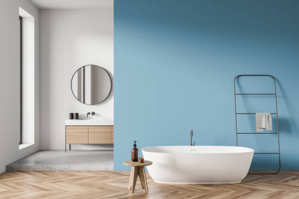 istock White and blue minimalist bathroom with a vanity area on the background 1344836865