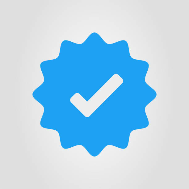 stockillustraties, clipart, cartoons en iconen met blue verified account icon. approved profile sign. tick in rounded corners star. top page logo. check mark. safety person in web. vector illustration. - social media
