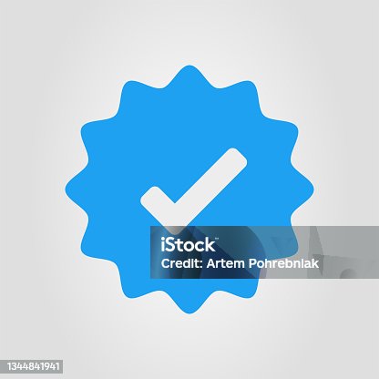 istock Blue verified account icon. Approved profile sign. Tick in rounded corners star. Top page logo. Check mark. safety person in web. Vector illustration. 1344841941