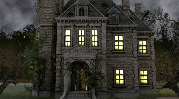 istock Halloween house with the ghosts 3d illustration 1344842092