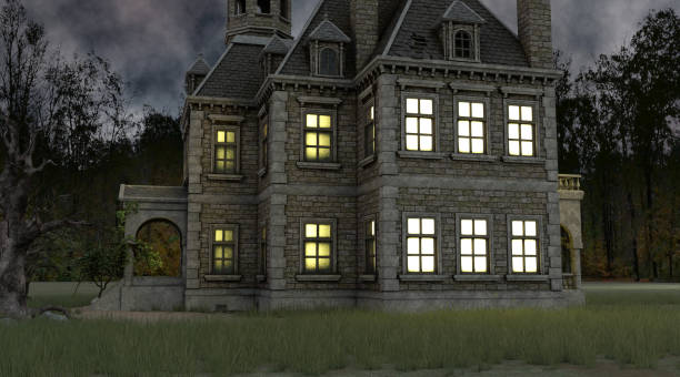 istock Halloween house with the ghosts 3d illustration 1344842104