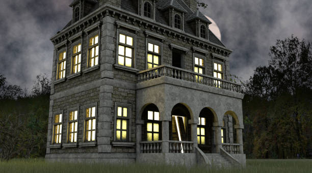 istock Halloween house with the ghosts 3d illustration 1344842122