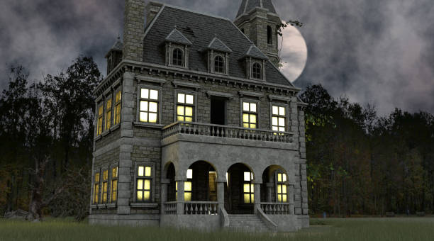 istock Halloween house with the ghosts 3d illustration 1344842126