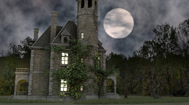 istock Halloween house with the ghosts 3d illustration 1344842162