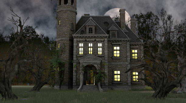 istock Halloween house with the ghosts 3d illustration 1344842275