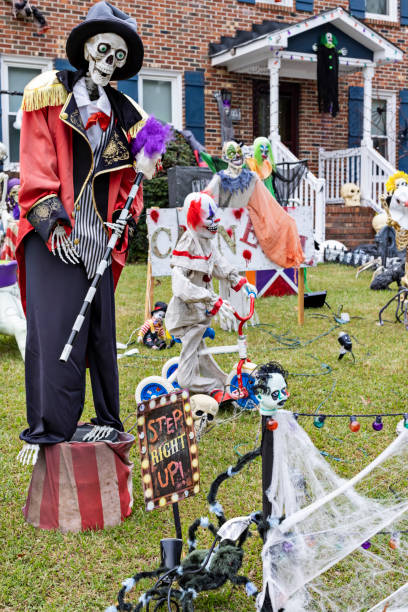 istock Step Right Up to the Skeleton Ringmaster front and center in heavily decorated Halloween yard 1344847657