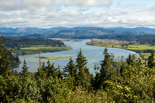 Beautiful view at the Lewis and Clarke river from above. Astoria, Oregon, USA