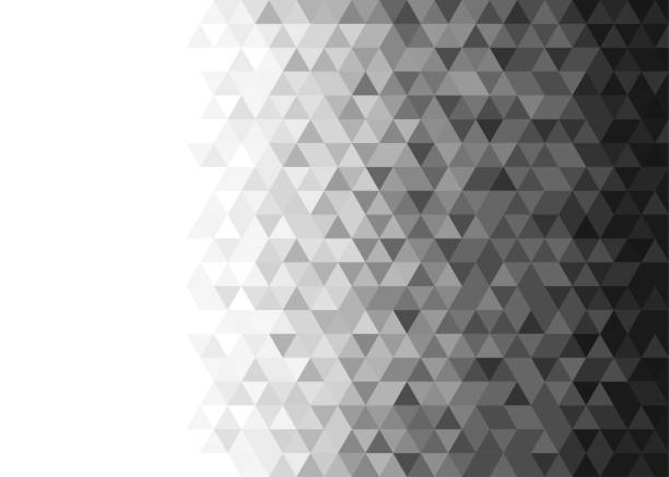 Black white triangle mosaic background. Black white triangle mosaic background. Gradient polygonal pattern. Vector geometry futuristic decoration. black and white stock illustrations