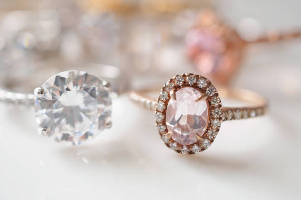istock Beautiful diamond rings jewelry on white background 1344850233
