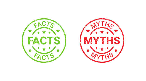 Fact Myth grunge retro stamps. Vector illustration. Fact Myth grunge rubber stamps, badges. Vector illustration. Truth or false textured emblems. Red green seal imprints isolated on white background. Infographic labels. Retro round stickers. fact bubble stock illustrations