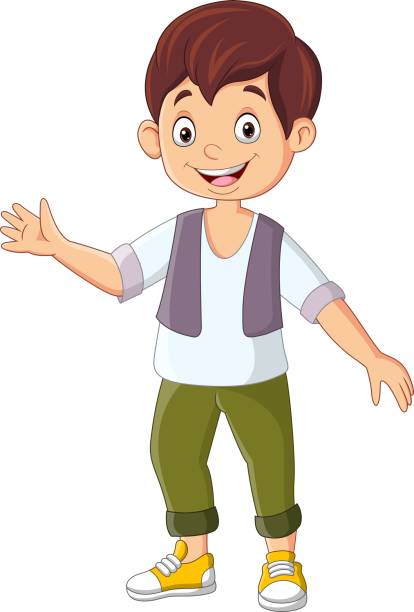 Cartoon Cute Little Boy Waving Hand Stock Illustration - Download Image Now  - Boys, Standing, Smiling - iStock